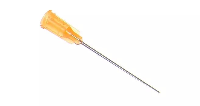 Przyklejone igły dozujące z kaniulą ze stali nierdzewnej 38,1 mm pomarańczowe 23G 1szt