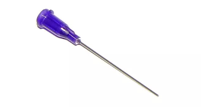 Przyklejone igły dozujące z kaniulą ze stali nierdzewnej 38,1 mm fioletowe 21G 1 szt