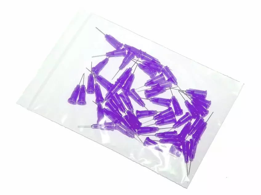 Przyklejane igły dozujące z kaniulą ze stali nierdzewnej 25,4mm fioletowe 21G 50szt