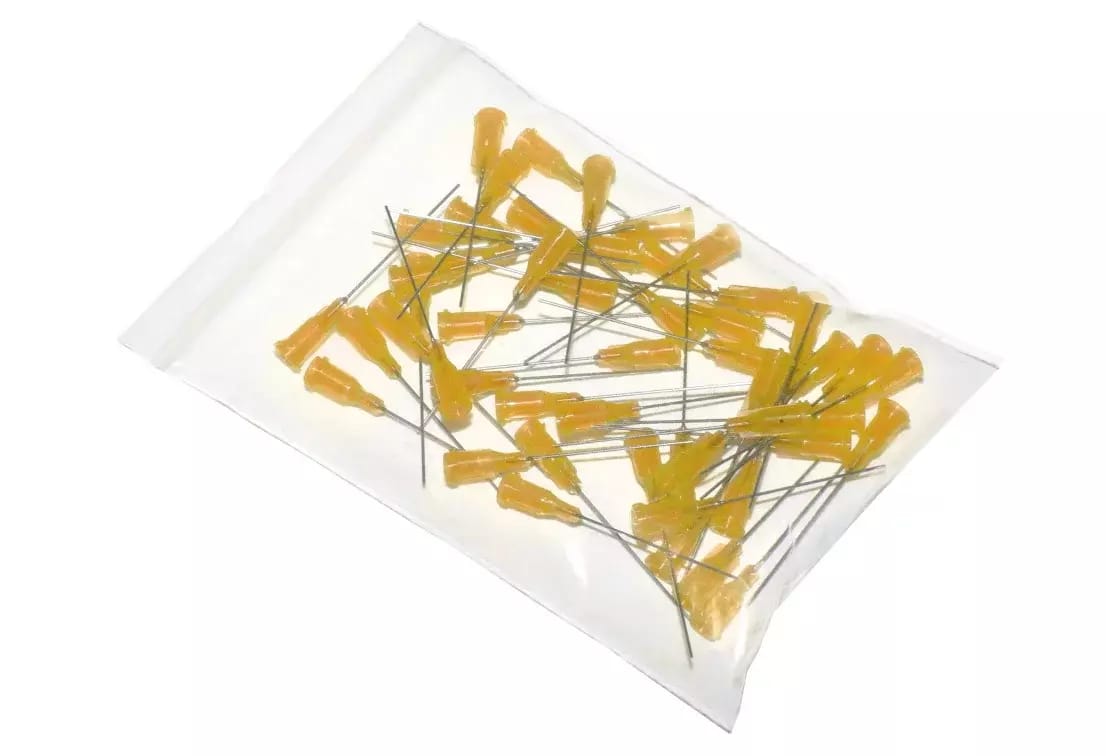 Klejone igły dozujące z kaniulą ze stali nierdzewnej 38,1mm pomarańczowe 23G 50szt