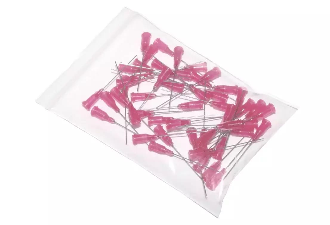 Przyklejane igły dozujące z kaniulą ze stali nierdzewnej 38,1mm różowe 20G 50szt