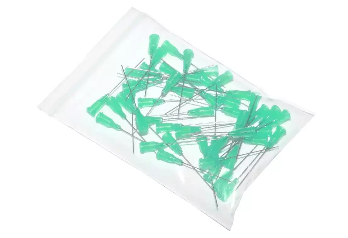 Przyklejane igły dozujące z kaniulą ze stali nierdzewnej 38,1mm zielone 18G 50szt