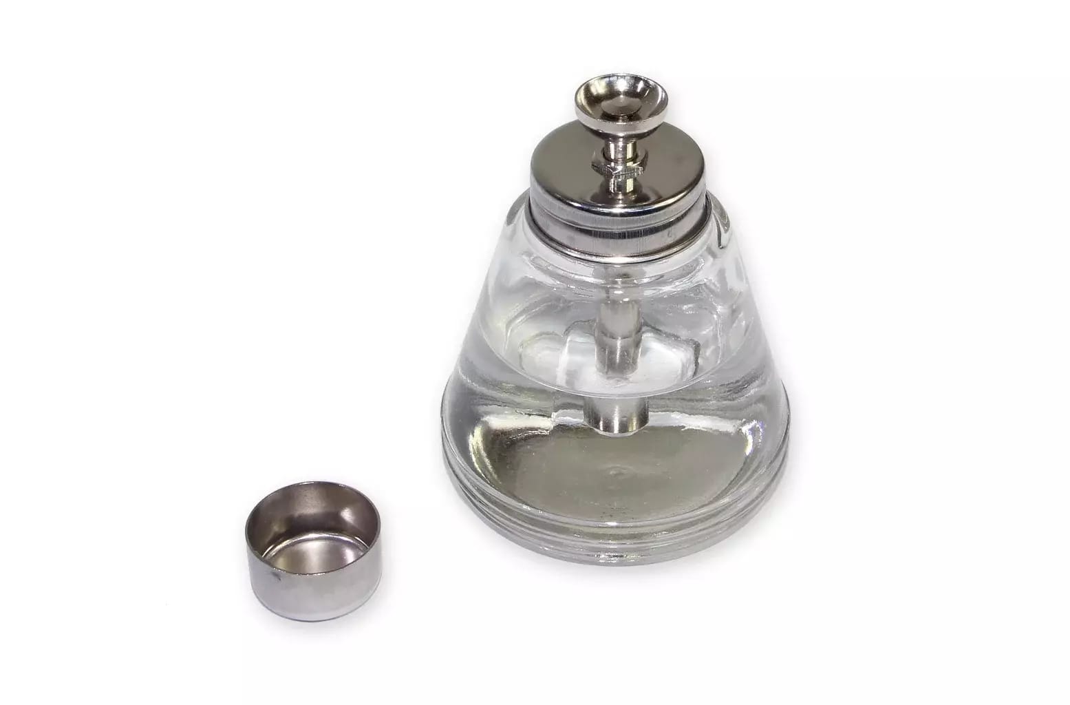 Szklany pojemnik na płyny lotne 150 ml z pompką dozującą i kubkiem