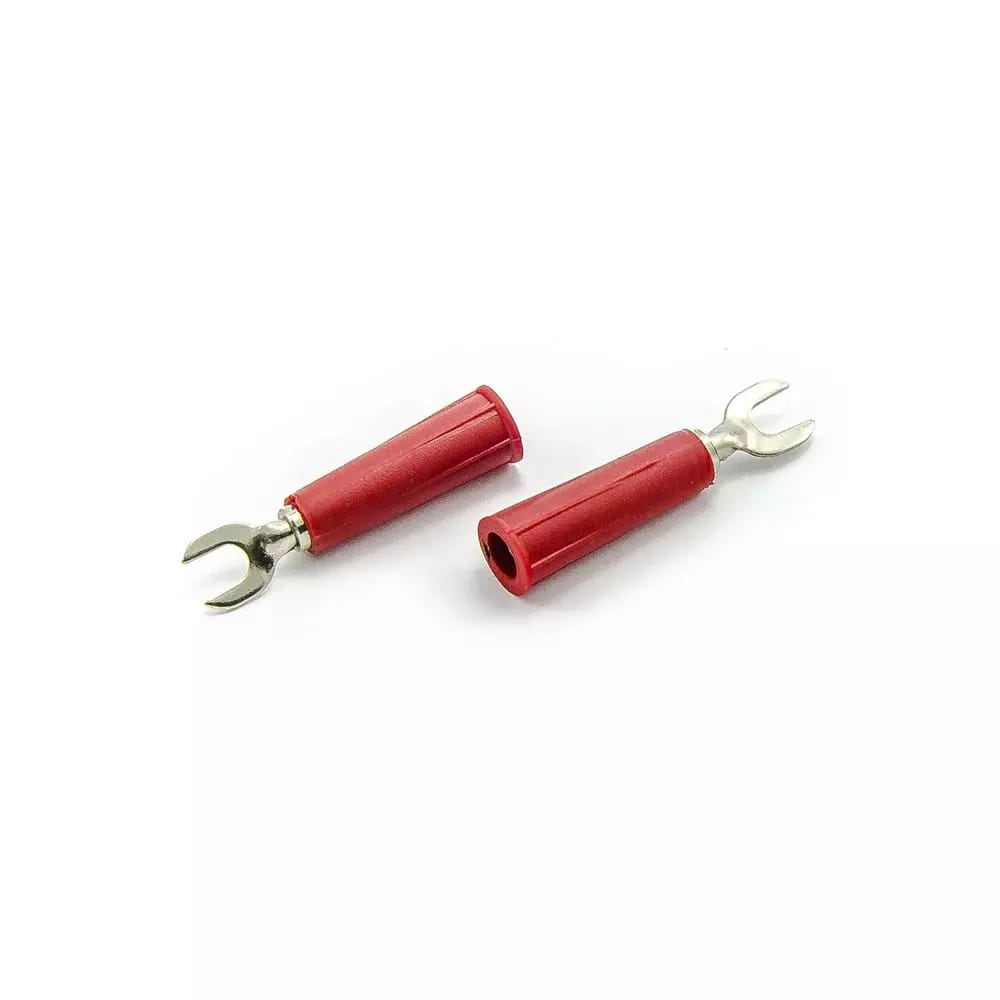 Reduktor bananowy - widełki kablowe czerwone 4mm