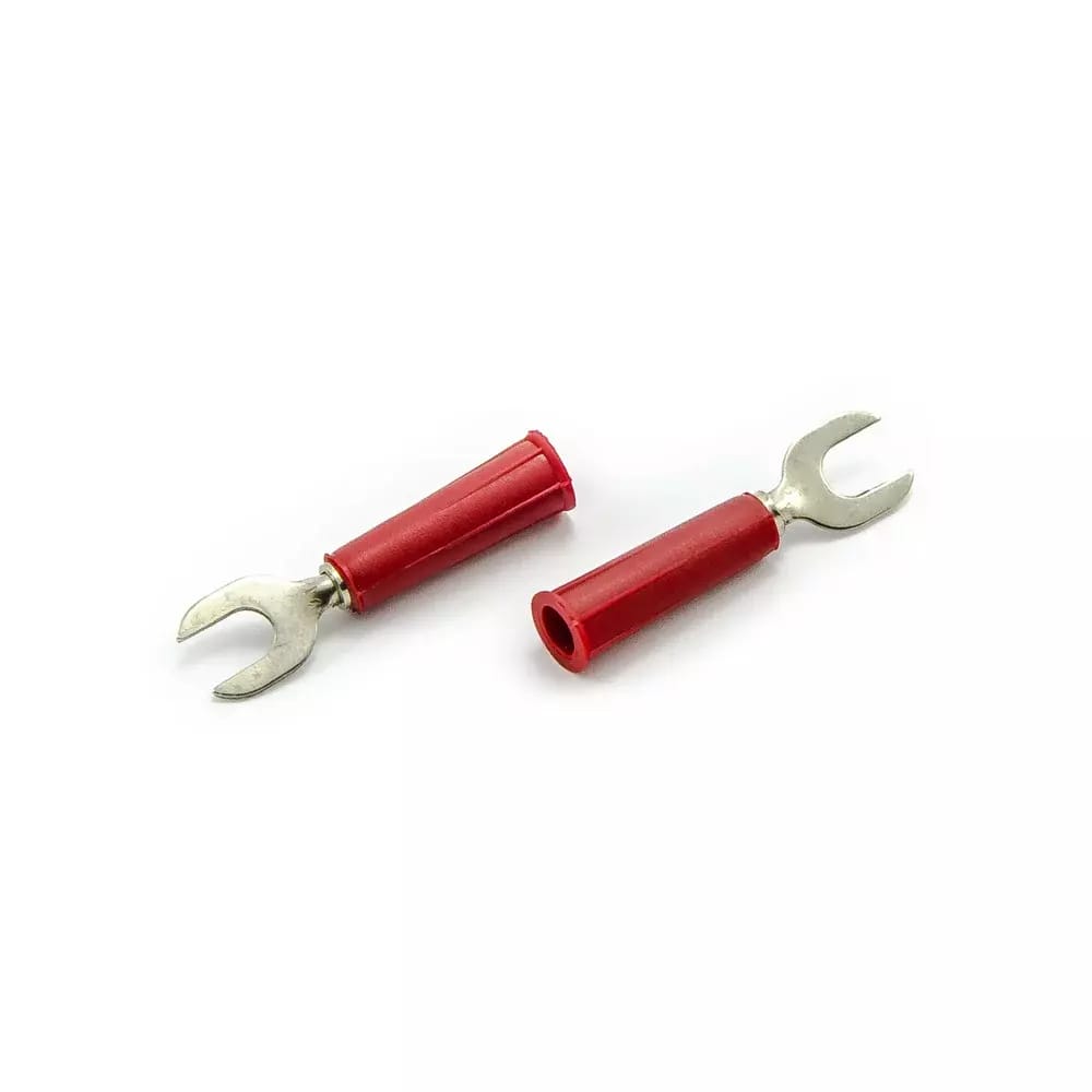 Reduktor bananowy - widełki kablowe czerwone 6mm