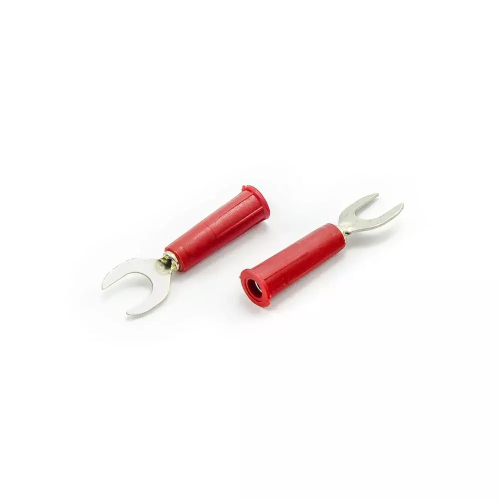 Reduktor bananowy - widełki kablowe czerwone 8mm