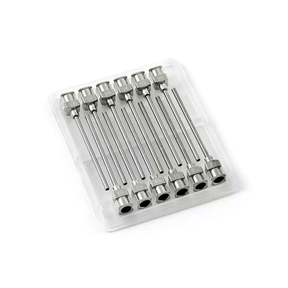 Zestaw 12 sztuk igieł dozujących ze stali nierdzewnej 15G 1,5\"