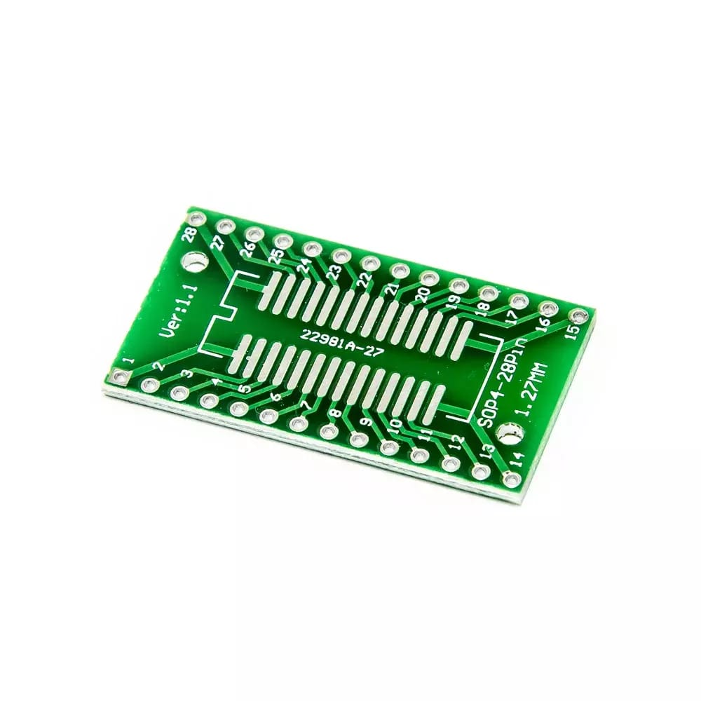 Redukcja PCB z SOP4-28 1,27 mm, SSOP4-28 0,65 mm do DIP 2,54 mm – 2