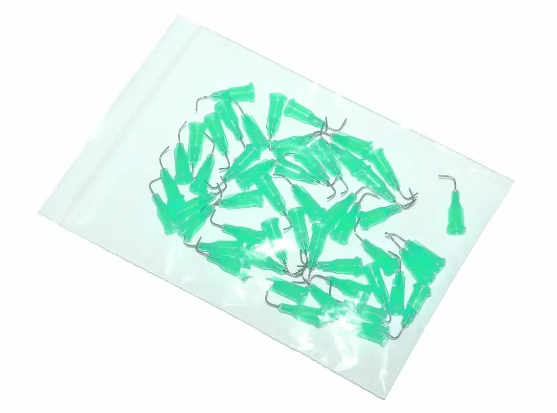 igły aplikacyjne zakrzywione pod kątem 90° z kaniulą ze stali nierdzewnej zielone 18G 50szt