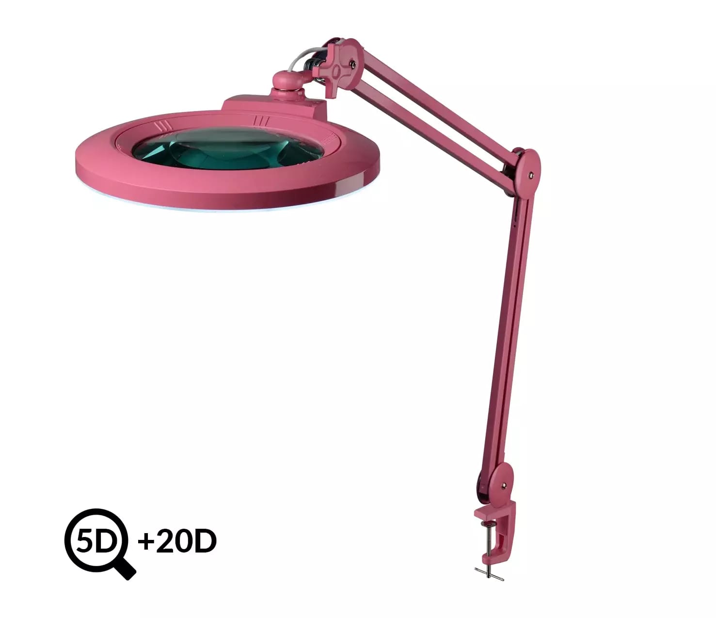 Różowa kosmetyczna lampa LED z lupą IB-178, średnica 178 mm, 5D+20D