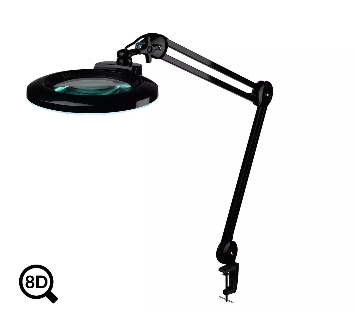 Czarna lampa robocza ze szkłem powiększającym IB-150 z regulacją jasności, 8D
