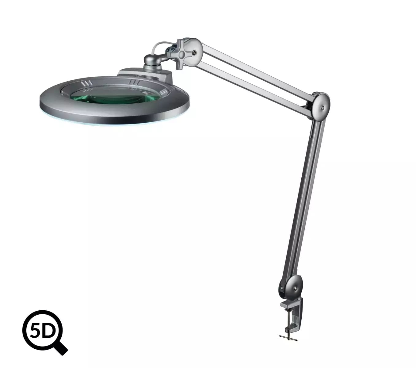 Szara lampa stołowa z lupą i regulacją jasności IB-150, średnica 150 mm, 5D