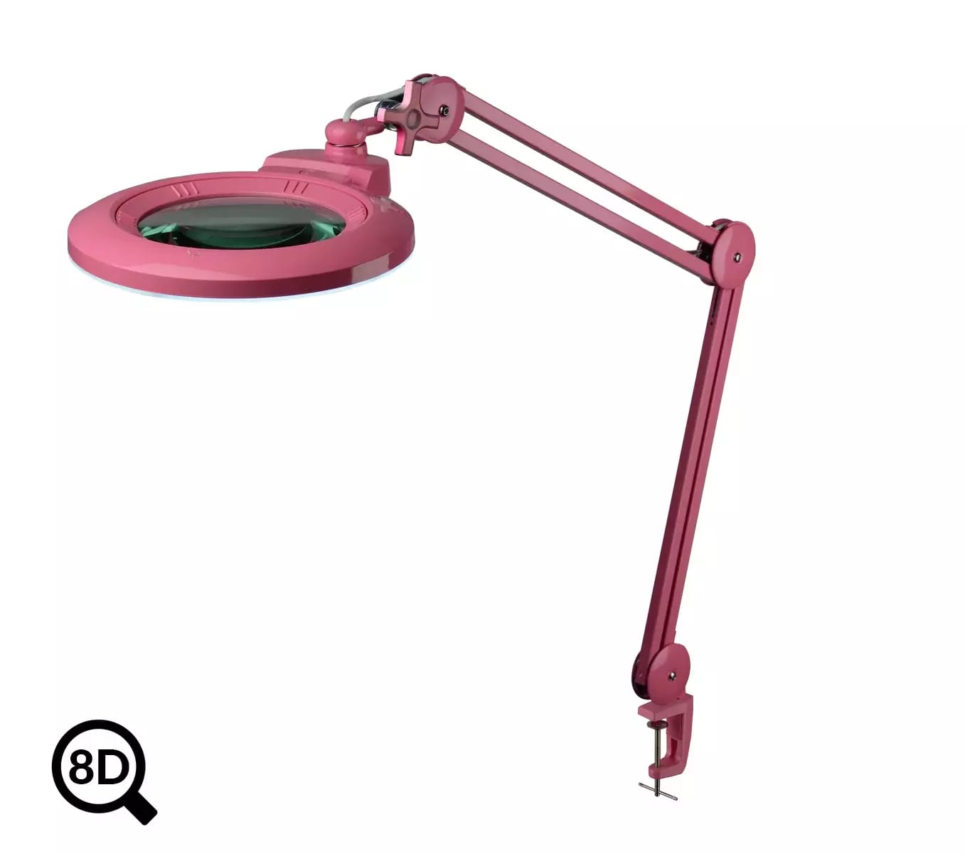 Różowa lampa kosmetyczna ze szkłem powiększającym IB-150, średnica 150 mm, 8D