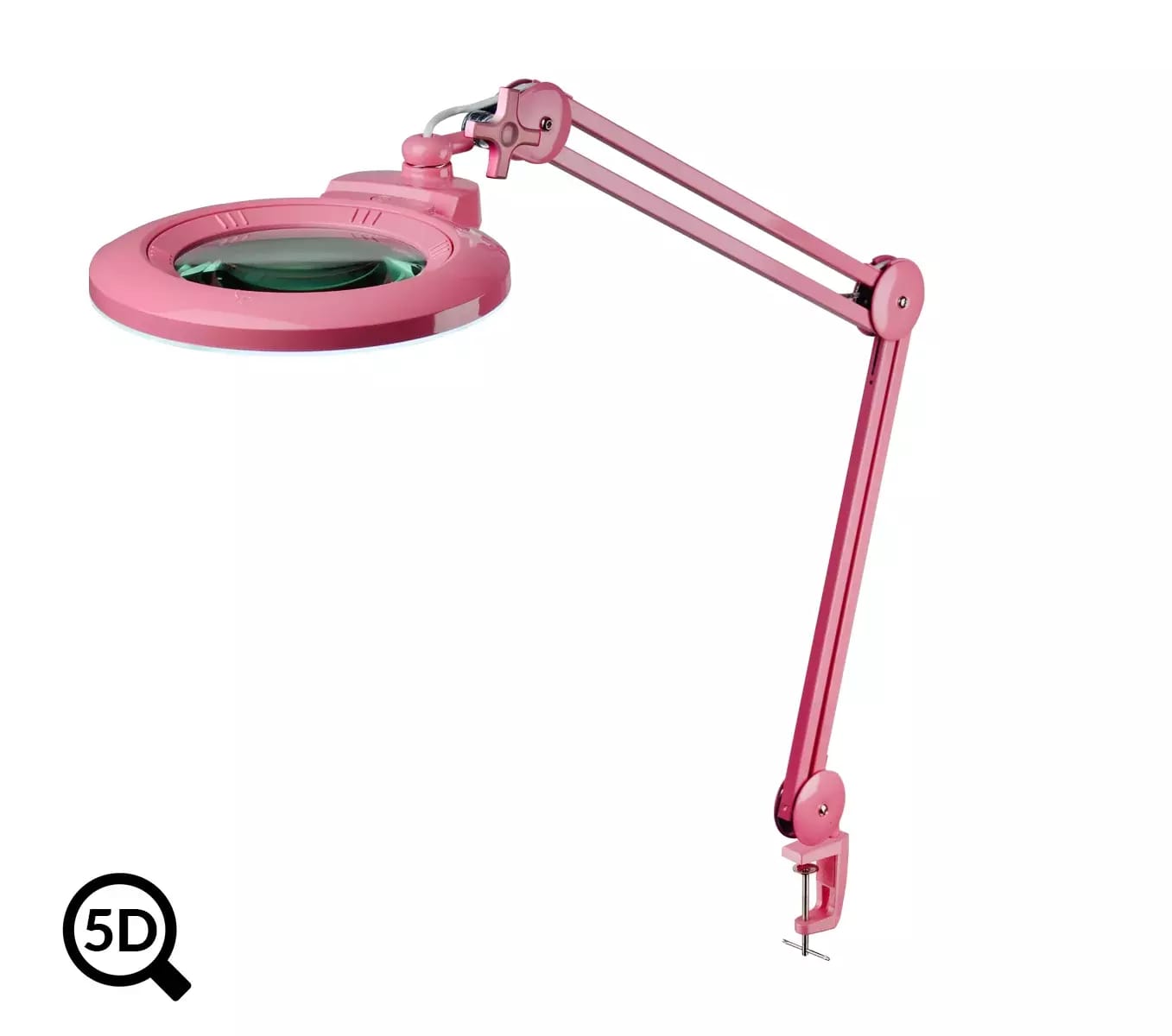 Różowa lampa kosmetyczna ze szkłem powiększającym IB-150, średnica 150 mm, 5D