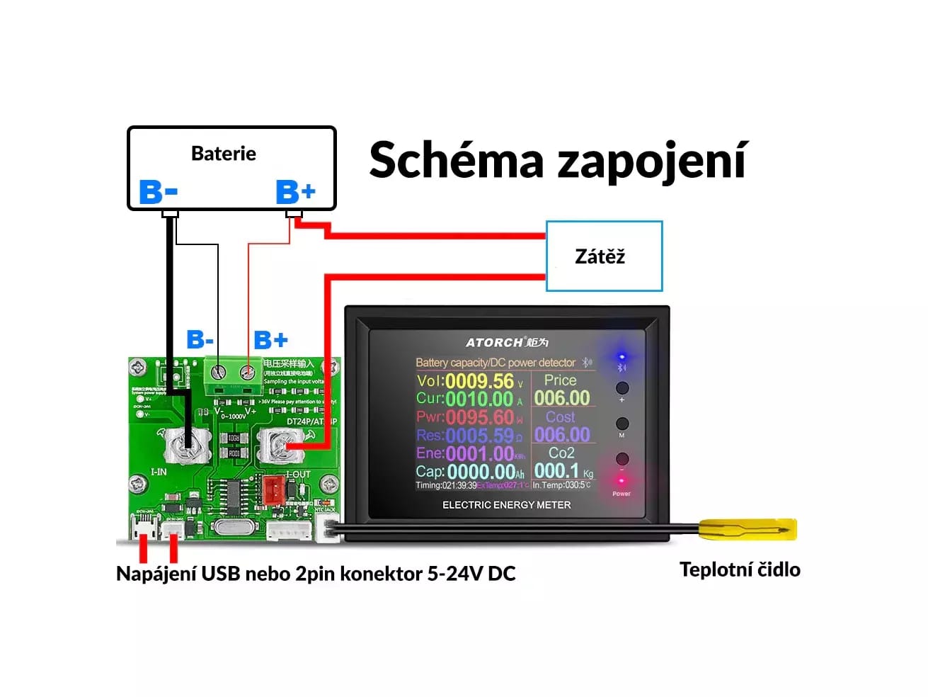 Atorch DT24 - 30A / 278V - monitor i tester akumulatorów z Bluetooth – 2