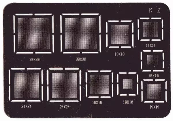 Szablon dla obwodów reflow BGA typu K